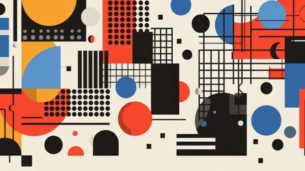 Wall Mural - abstract geometric bauhaus pattern poster featuring bold shapes and primary colors. minimalist desig