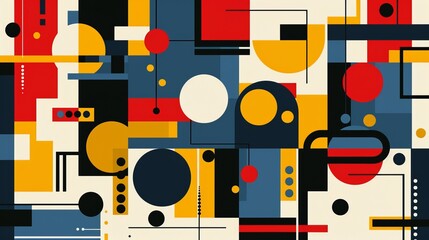 Wall Mural - abstract geometric bauhaus pattern poster featuring bold shapes and primary colors. minimalist desig