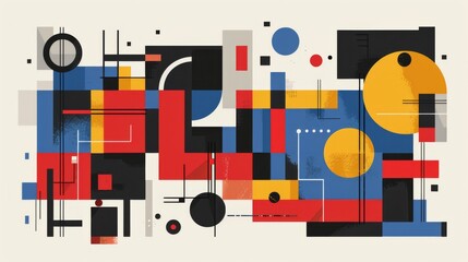 Wall Mural - abstract geometric bauhaus pattern poster featuring bold shapes and primary colors. minimalist desig