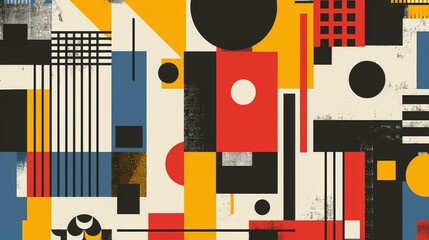 Wall Mural - abstract geometric bauhaus pattern poster featuring bold shapes and primary colors. minimalist desig
