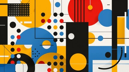 Wall Mural - abstract geometric bauhaus pattern poster featuring bold shapes and primary colors. minimalist desig