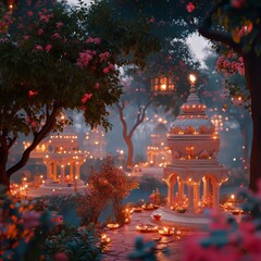 Dreamy Diwali decorations in a fantastical scene