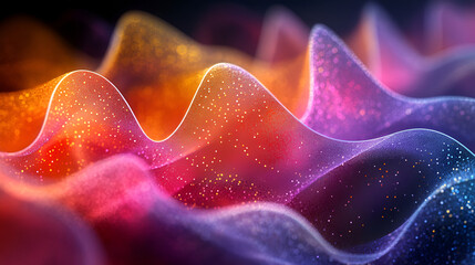 Wall Mural - Vibrant abstract waves of color creating a mesmerizing pattern in a surreal digital landscape at night