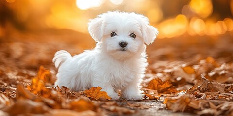 Poster - maltese puppy in the fall 