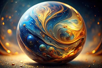 abstract fisheye cosmic marble pattern with golden accents
