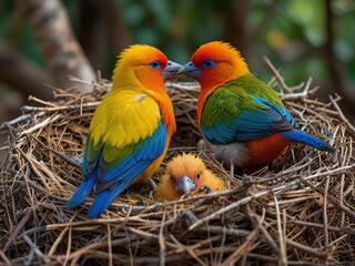 Beautiful birds in nest