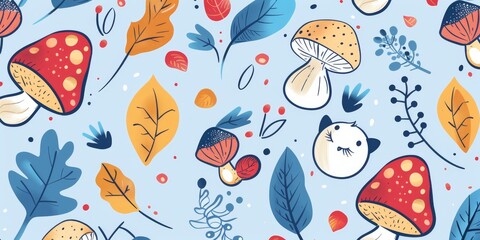 Charming hand-drawn cartoon pattern background.