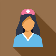 Canvas Print - Simple and colorful vector illustration of a female nurse wearing blue scrubs and a pink hat, perfect for medical and healthcare related projects