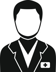 Sticker - Simple black and white vector icon of a doctor wearing a lab coat, ideal for representing healthcare professionals