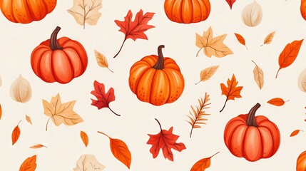 Poster - A pattern of pumpkins and leaves with a fall theme