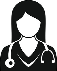 Poster - This simple, black and white vector illustration depicts a female doctor wearing a stethoscope