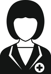 Sticker - Black and white icon of a female doctor wearing a white coat, perfect for healthcare and medical websites