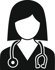 Poster - Black and white icon of a female doctor wearing a stethoscope around her neck