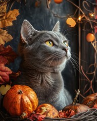 Poster - Cozy Cat Among Autumn Decor