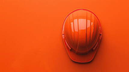 Hard hat helmet for construction safety on an orange background with copy space for your text. Safety worker equipment.