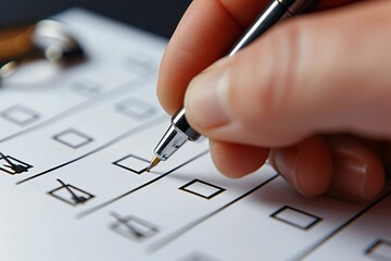 Aufkleber - close-up shot of a person's hand marking off items on a checklist with a pen.