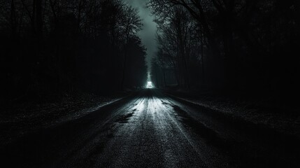 Wall Mural - dark asphalt road at night spooky theme
