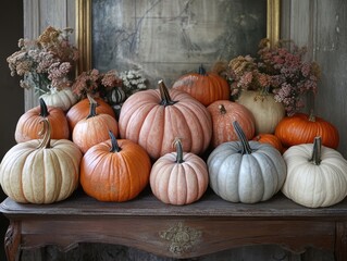 Wall Mural - Pumpkins displayed on a table for a festive occasion