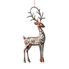 Wall Mural - Hanging vintage Christmas tree reindeer with antlers ornament - embossed metal detail, worn and rusty old Xmas decoration object, isolated on a white background.