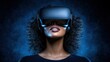 © Anna - A person wearing virtual reality goggles engages in an immersive experience, surrounded by a mysterious blue glow that enhances the futuristic atmosphere