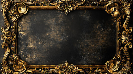 Intricate Ornate Gold Frame with Textured Black Background