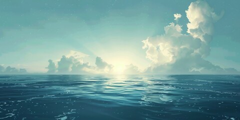 Wall Mural - back view lofi background with calm ocean scenes.