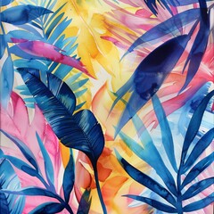 Wall Mural - Botanical decor portrayed in vivid watercolor hues