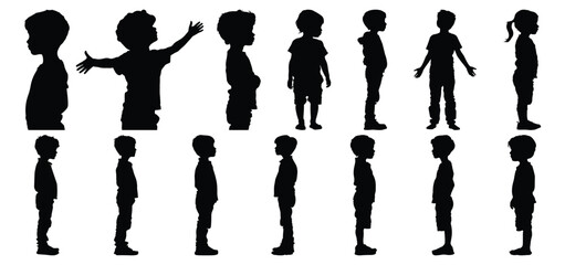 Kid silhouettes set, child pack of vector silhouette design, isolated background