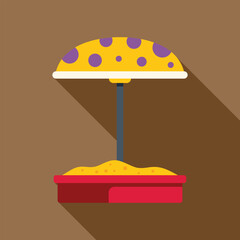 Poster - Sandbox with umbrella providing shade on summer day flat icon with long shadow