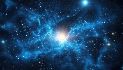 Wall Mural - blue glowing light particles in the background with shining stars and flares abstract futuristic tec