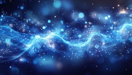 Wall Mural - blue glowing light particles in the background with shining stars and flares abstract futuristic tec
