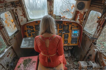 Vintage aircraft flight control panel featuring dual seating configuration for pilot and co pilot