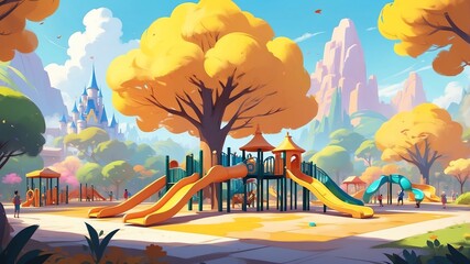 Wall Mural - yellow themed aesthetic minimalist playground concept illustration background