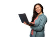 © PeopleVideos - Portrait of a young woman holding a laptop in her hands