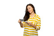 © PeopleVideos - Latino woman making an online purchase with smartphone and credit card