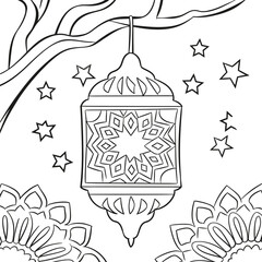 Isra Miraj with mosque Crescent symbol prayer mat Kaaba and Mecca coloring pages