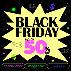 Banner for Black Friday. Modern minimal black of Black Friday with discount offer. Design vector template sale, promotion, advertising and social media ad.