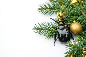 Beetle on festive pine branches