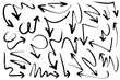 © Desenarrt - Arrows with grunge lines. Hand drawn set of doodle arrow icons. Collection of hand free curved lines and pointers.
