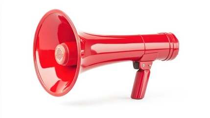 Red megaphone isolated on white background for communication and announcement.