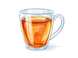 Glass cup with steaming orange tea on white isolated background.