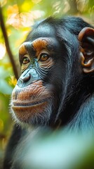 Portrait of thoughtful chimpanzee in natural light