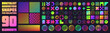© 32 pixels - Brutalist geometric shapes, neon modern symbols. Groovy checkered pattern, distorted tiled grid. Simple elements, forms. Retro design, trendy contemporary minimalist style, y2k. Vector illustration