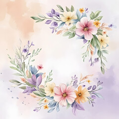 Beautiful Watercolor Floral Arrangement with Soft Pastel Background and Delicate Leaves