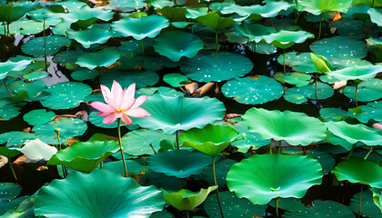 beautiful lotus leaves in summer sun, nature's charm blossoms.