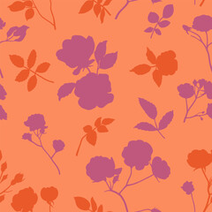 Seamless pattern with silhouettes of garden roses