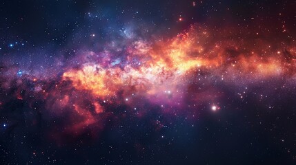 Colorful galaxy featuring a nebula, star clusters, and a hint of the Milky Way