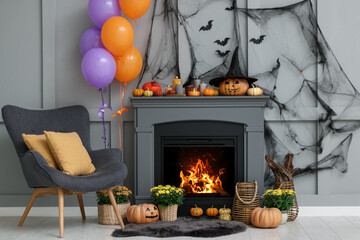 Sticker - Stylish room interior with festive decor. Halloween celebration