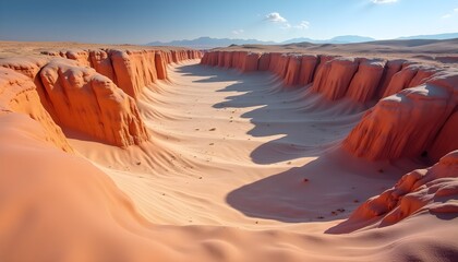 Winding canyon with smooth sandstone walls in warm hues under clear blue sky