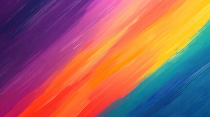 Rainbow painting background, diagonal stripes of colorful paint with brush strokes